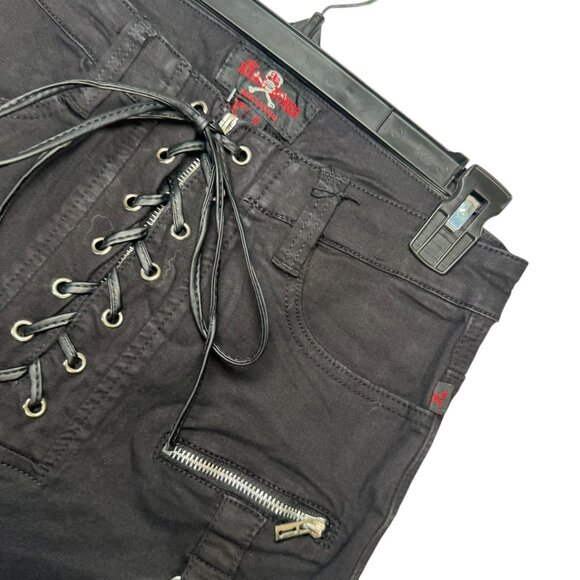 Royal Bones By Tripp Black Lace Up Jeans Pants w/ Straps Zippers Hot Topic 9 - Picture 8 of 12